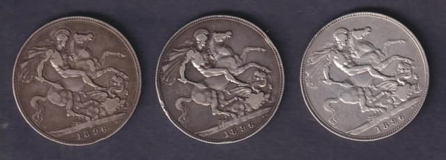 Group Of Three UK Queen Victoria 1896 Old Head Edge Year LX Silver Crowns Circulated