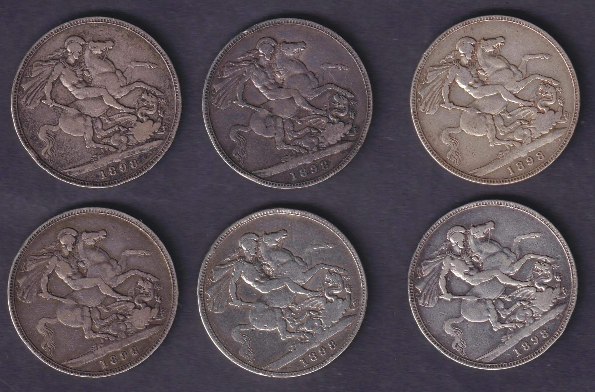 Group Of Five UK Queen Victoria 1899 Old Head Silver Crowns Edge LXII LXIII Circulated - Realised Price