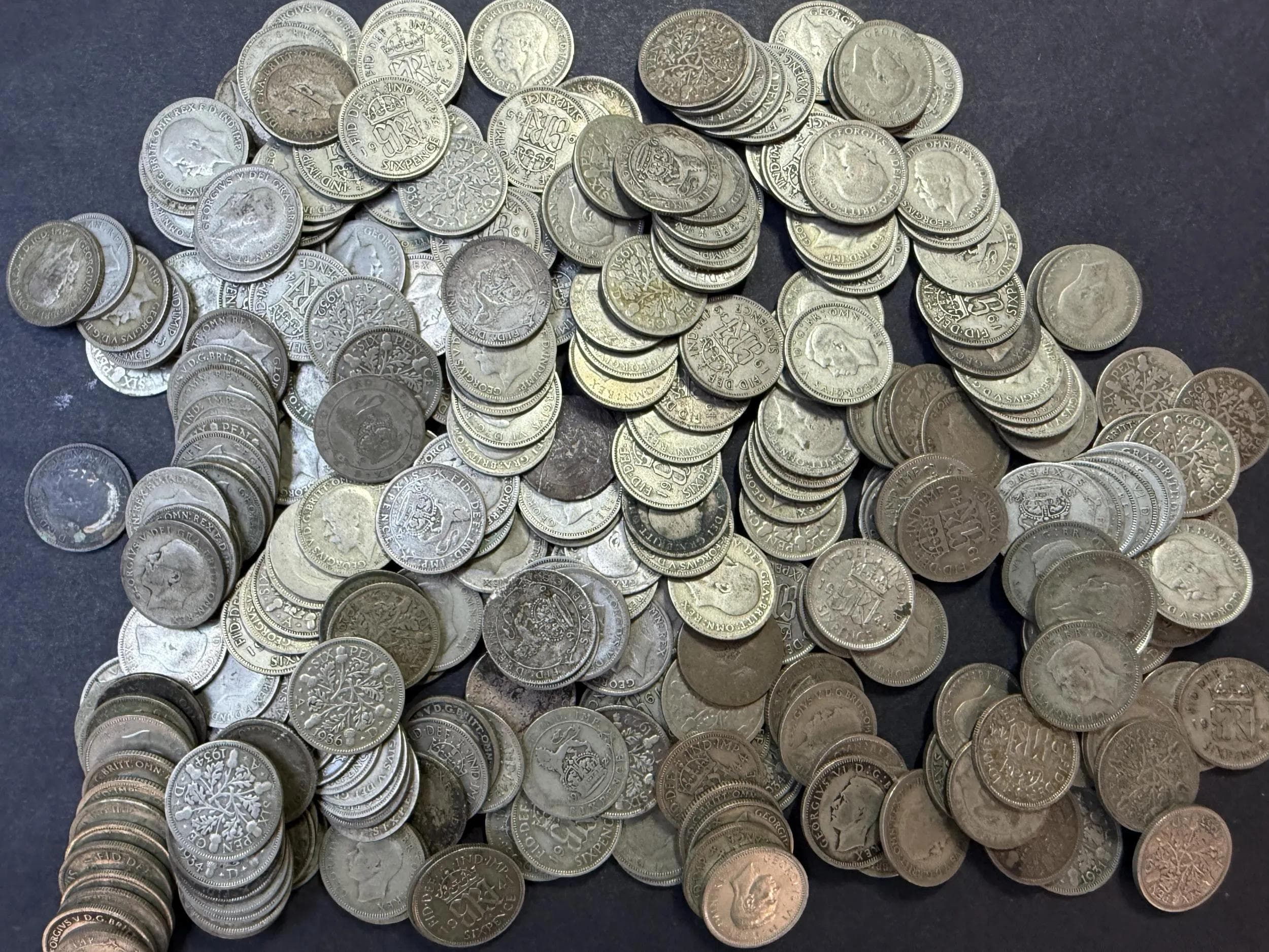Collection 772g UK Pre 1947 Silver Sixpences 286 Coins 1920 1946 Circulated - Realised Price