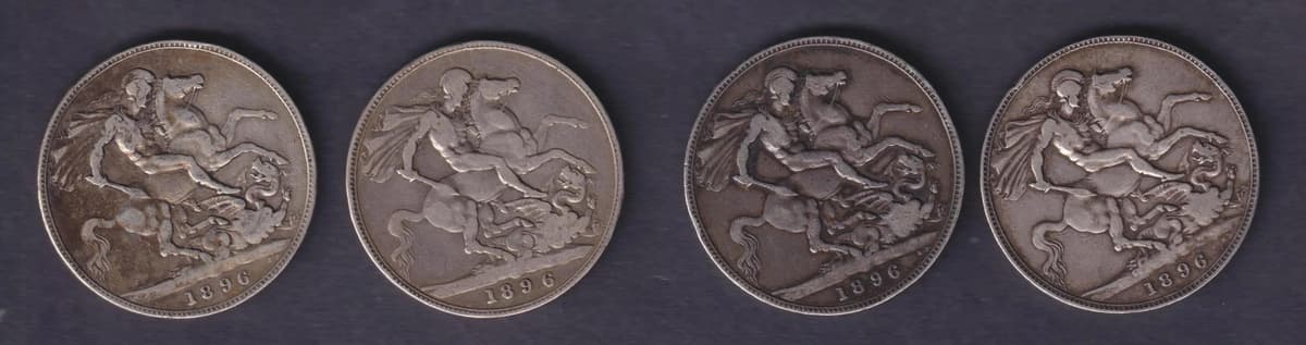 Group Of Five UK Queen Victoria 1897 Old Head Silver Crowns Edge LX LXI Circulated