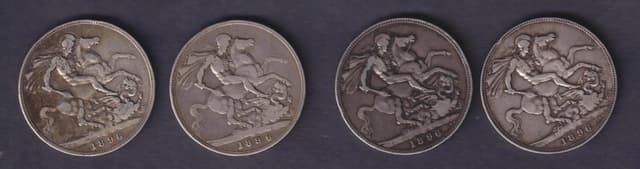 Group Of Five UK Queen Victoria 1897 Old Head Silver Crowns Edge LX LXI Circulated